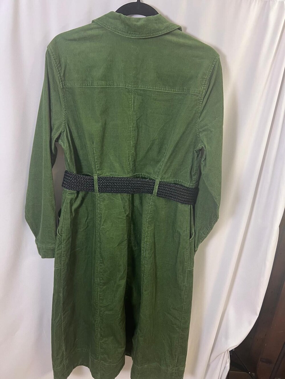 Boden Green Corduroy Shirt Dress with Belt US 12P Button Front - Picture 12 of 14